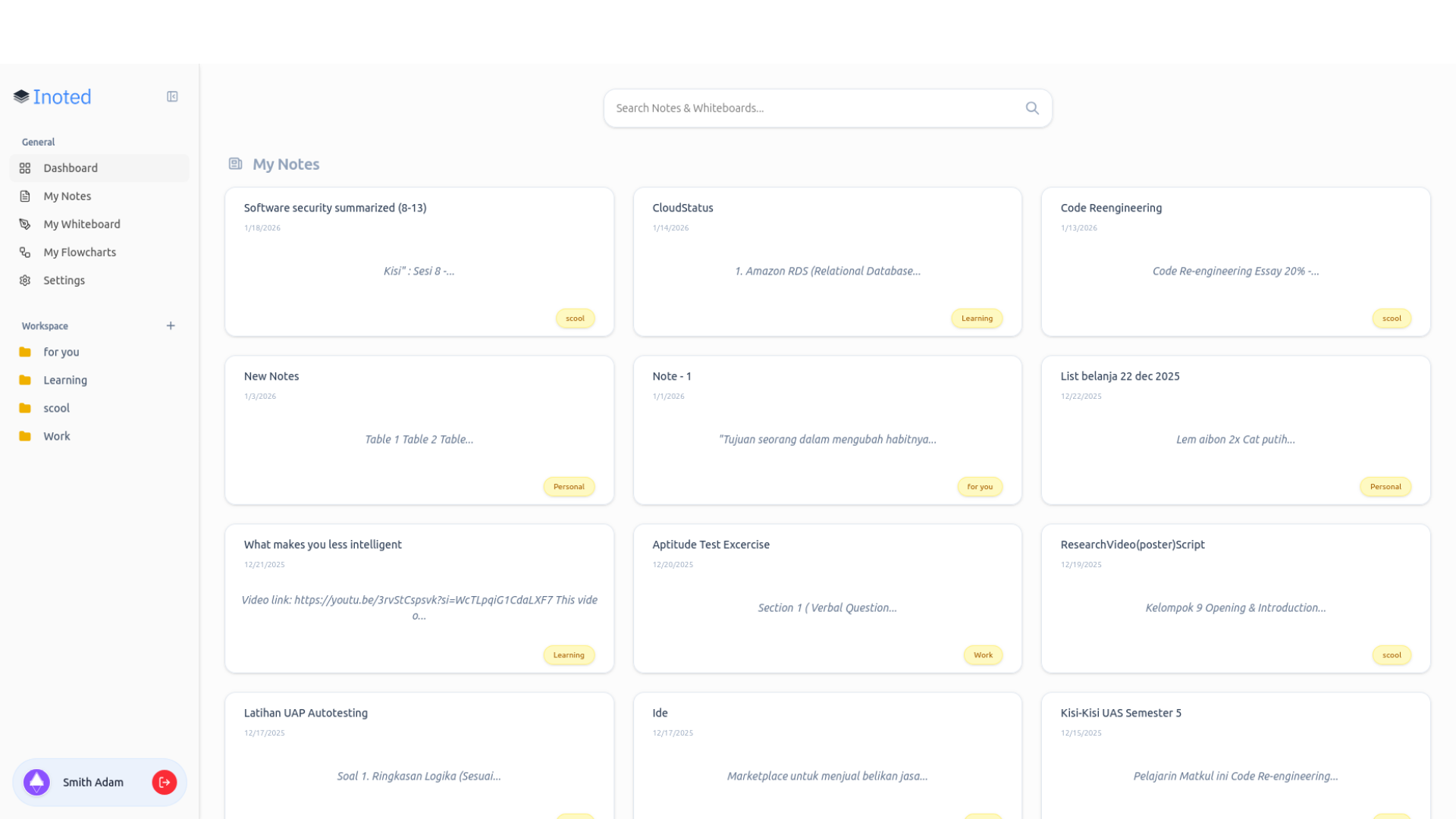 All in one note taking application